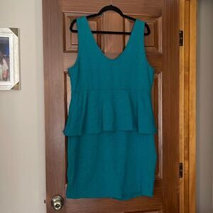 Teal Peplum Dress with Floral Etching!